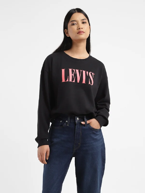 Weekend Extravaganza: Shop Now Women's Brand Logo Black Crew Neck Sweatshirt