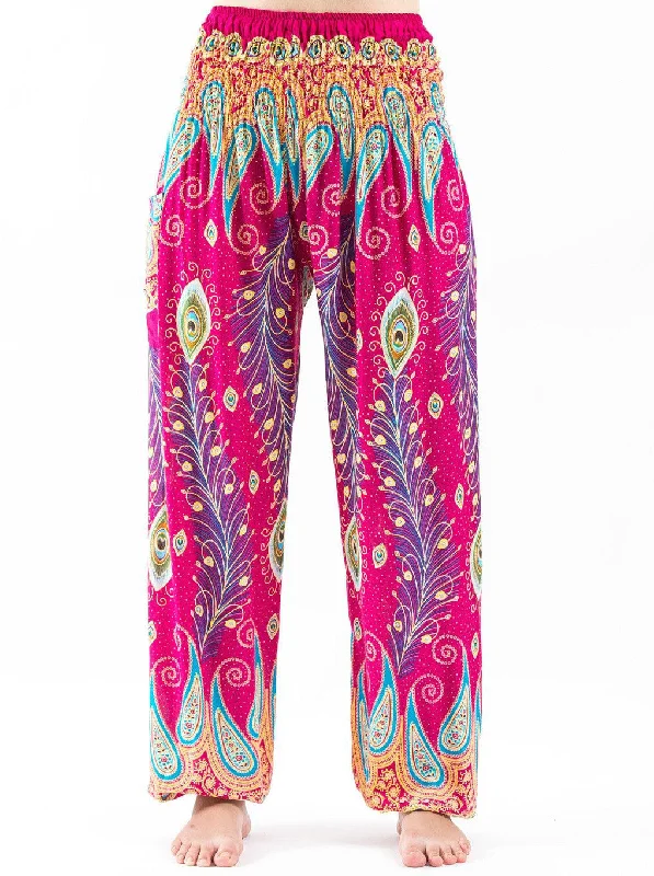 Limited Availability Unisex Peacock Paisley Harem Pants in Pink