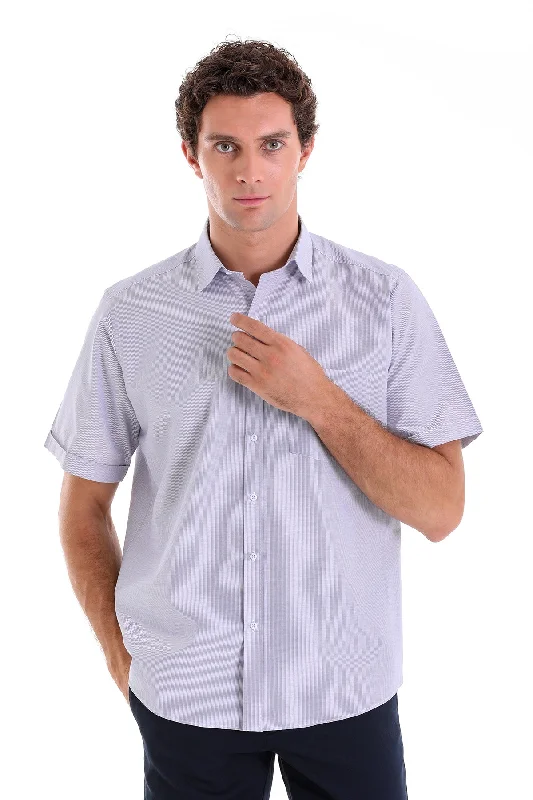 Regular Fit Pin Check Cotton Blend Purple Dress Shirt