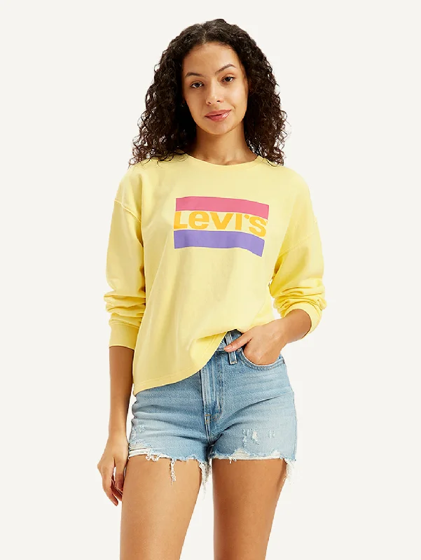 Don't Wait Women's Brand Logo Yellow Crew Neck Sweatshirt