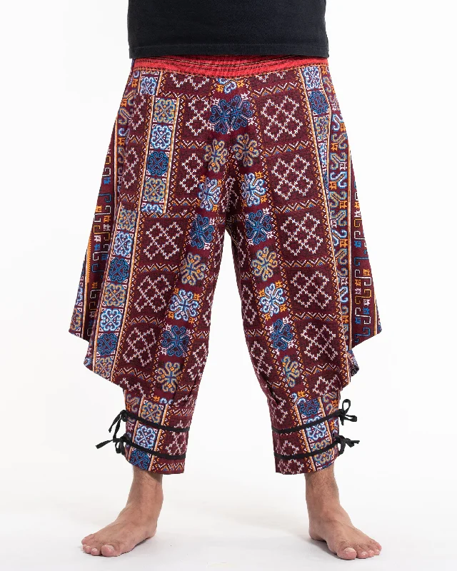 Unmissable Offer Clovers Thai Hill Tribe Fabric Harem Pants with Ankle Straps in Burgundy