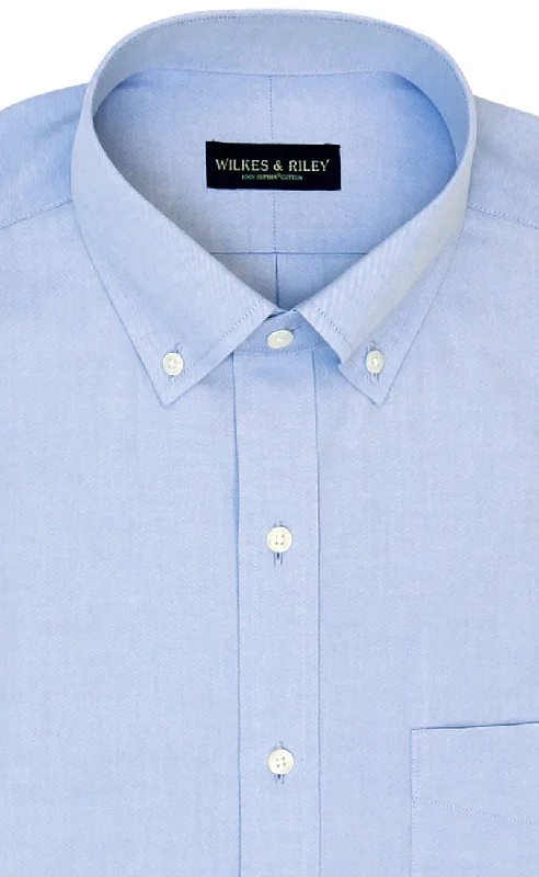 Classic Fit Blue Solid Button-Down Collar Supima® Cotton Non-Iron Pinpoint Oxford Dress Shirt