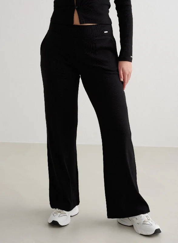 Deal Dash Black Ease Ribbed Wide Pants