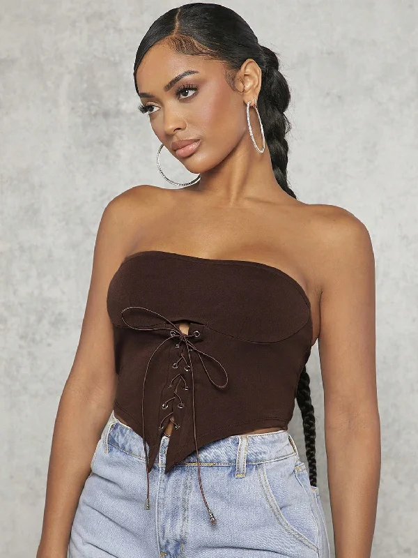Lowest Rates Lace-Up Strapless Bustier