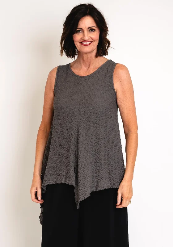 Best Seller Ever Sassy Waffle Knit Asymmetric Top, Dark Grey