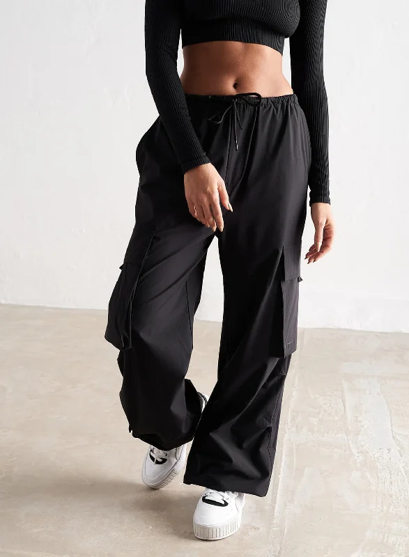 Stock Up Black Windbreaker Parachute Pants