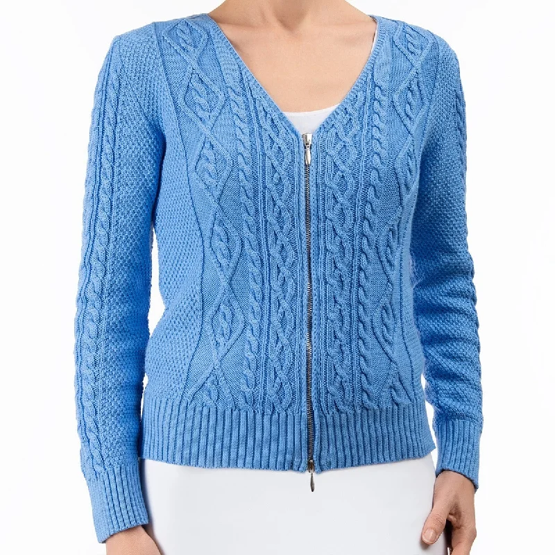 Weekend Specials to Celebrate Cotton Cable Zip Cardigan in French Blue