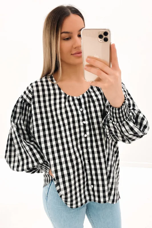 Factory Direct Sale Layla Top Black Check