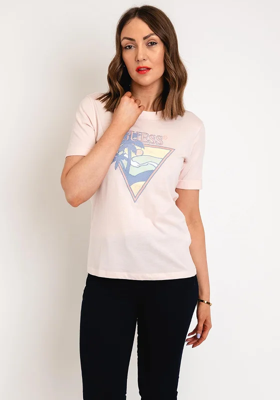 Hot Deal Guess Triangle Logo T-Shirt, Peach