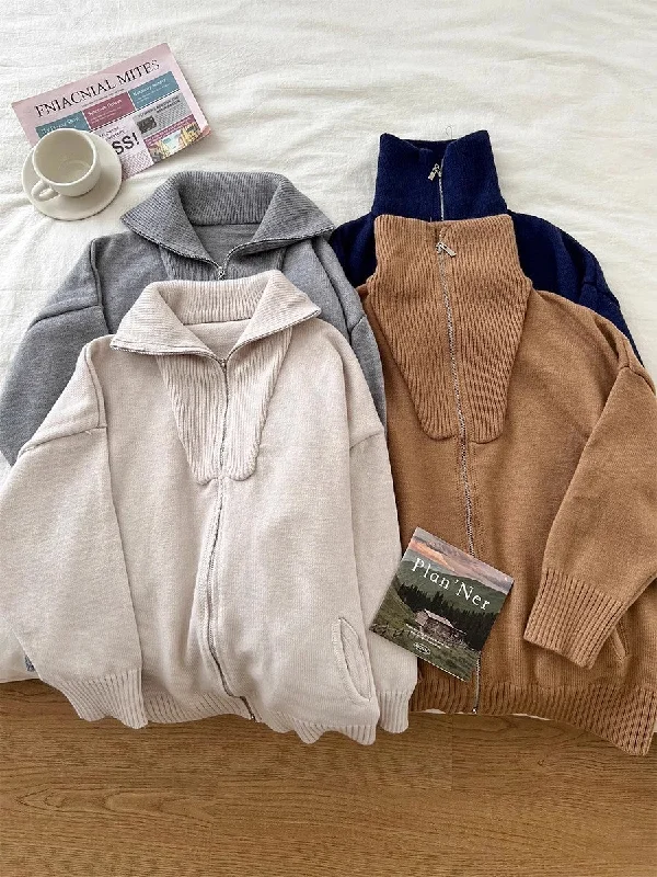 Instant Deal double zipper knitted cardigan long-sleeved sweater jacket     S4764