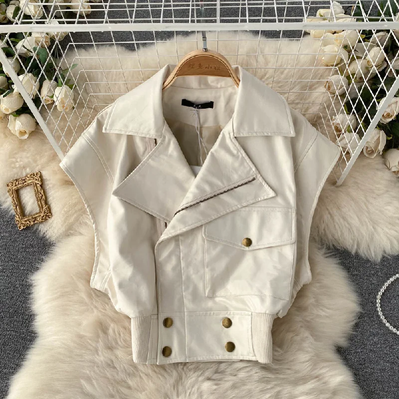 Huge Savings Lapel short motorcycle leather jacket waistcoat  1532