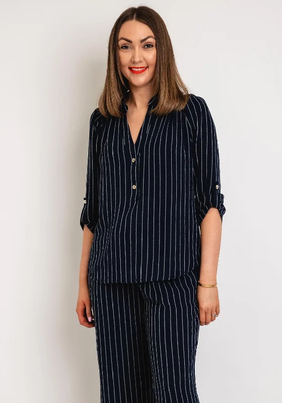 Weekend Discounts to Indulge In Serafina Collection V-Neck Striped Blouse, Navy