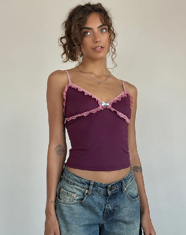 Closeout Sale Marjorie Strappy Top in Smooth Slinky Berry