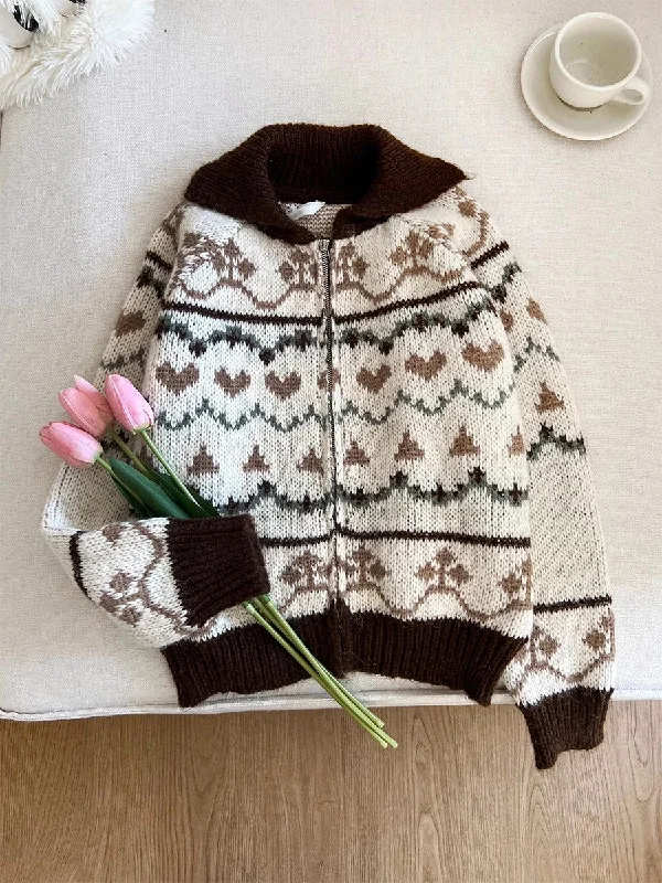 Mega Discount Soft jacquard zipper knitted top     S4763