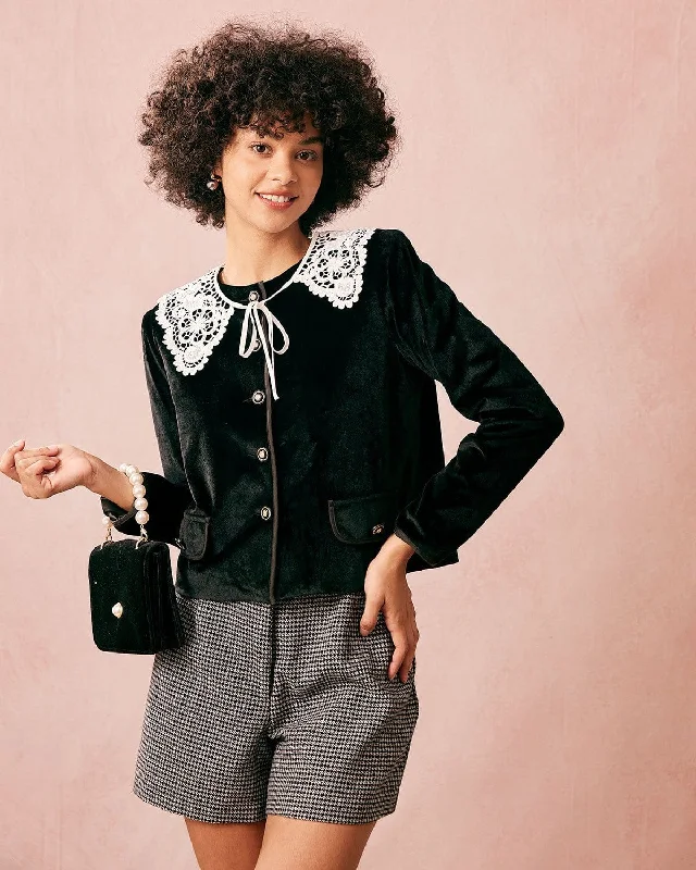 Hurry In The Black Crew Neck Velvet Jacket