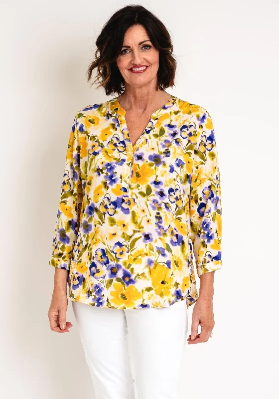 Year-End Sale Serafina Collection Curve Floral Print Blouse, Yellow