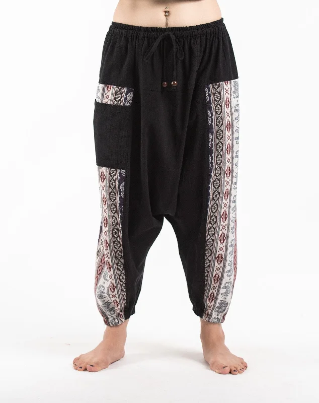 Sale Event Unisex Elephant Aztec Cotton Harem Pants in Black