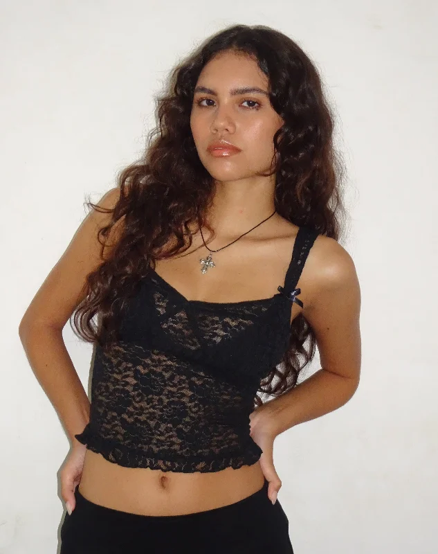 Price Buster Brietta Unlined Corset Top in Rose Lace Black