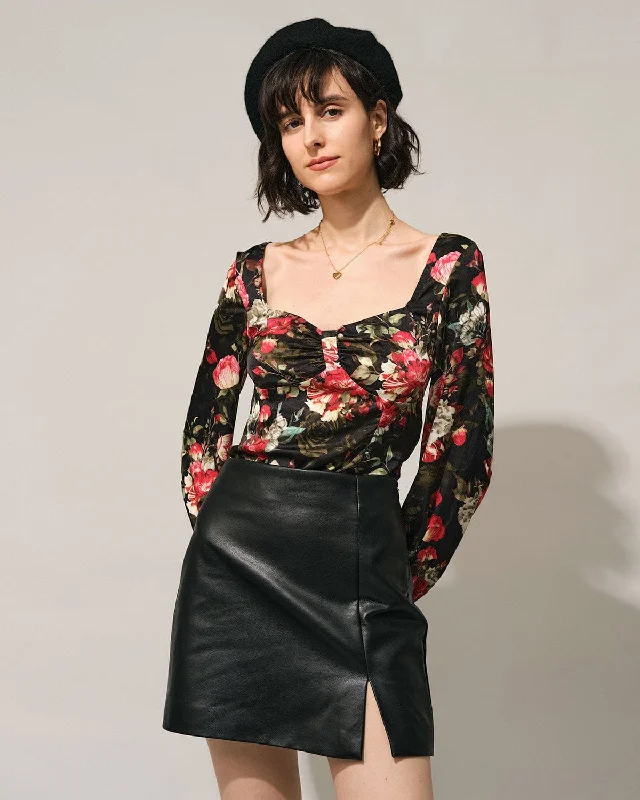 Price Drop The Black Square Neck Floral Satin Blouse