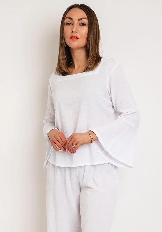 Midnight Madness One Life Tulip Sleeve Square Neck Top, Snow White