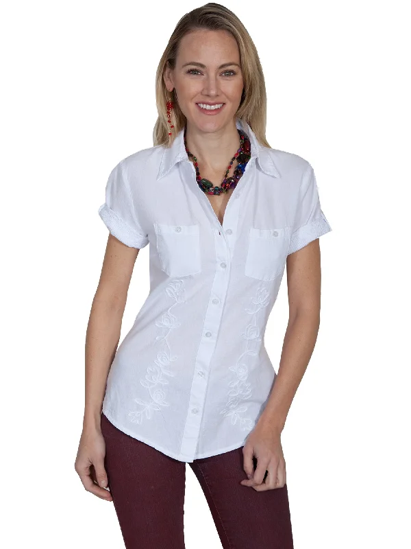 Friends and Family Sale Scully Womens White 100% Cotton Soutache S/S Blouse