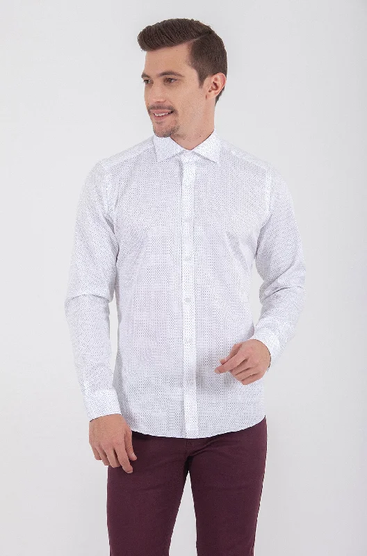 Slim Fit Long Sleeve Dot Printed Cotton Gray Dress Shirt