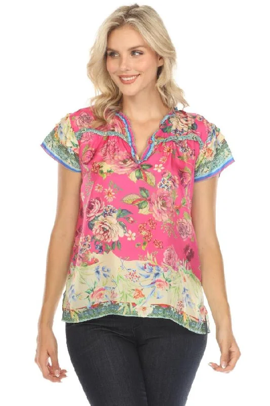 Price Smash Johnny Was Brigid Floral Silk Blouse C18024 Boho Chic