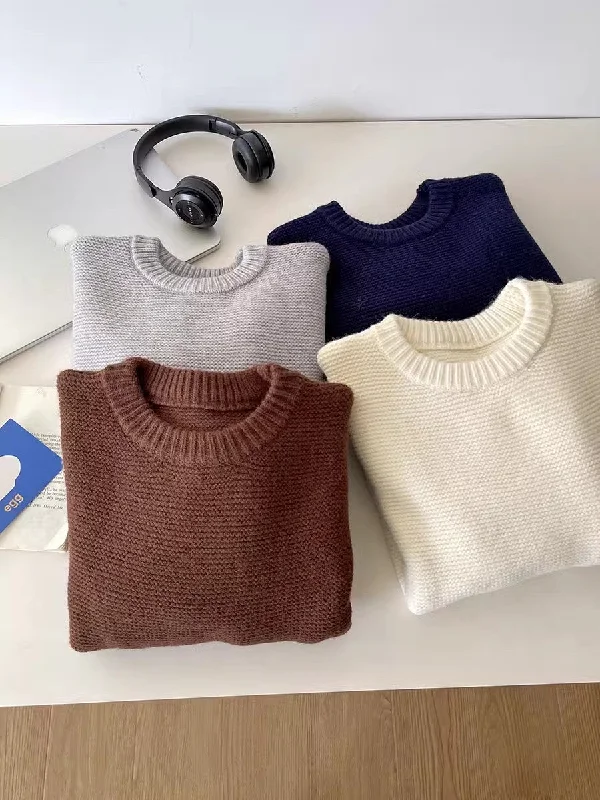 Special Buy solid color simple long-sleeved round neck knitted sweater    S4768