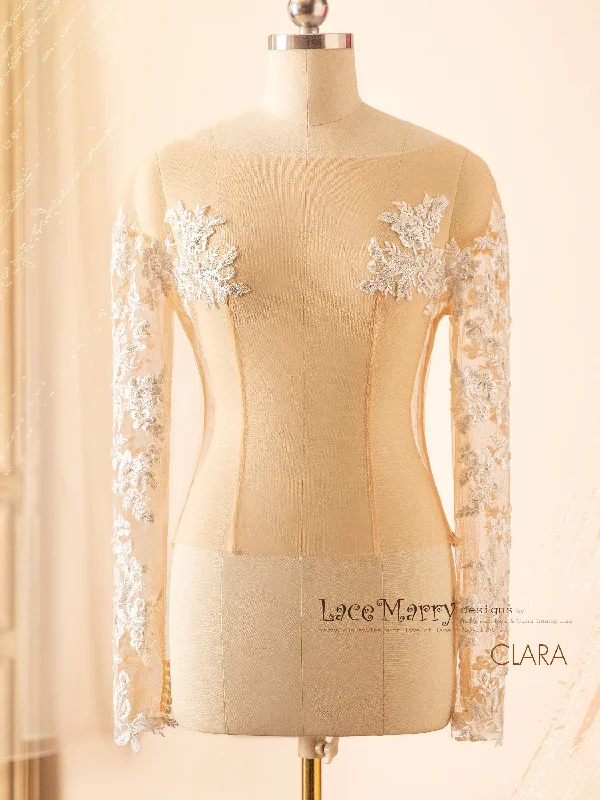 Super Savings CLARA / Removable Inner Tulle Bolero with Long Lace Sleeves