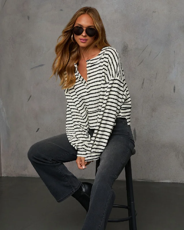 Price Reduction Layanne Striped Partial Button Top