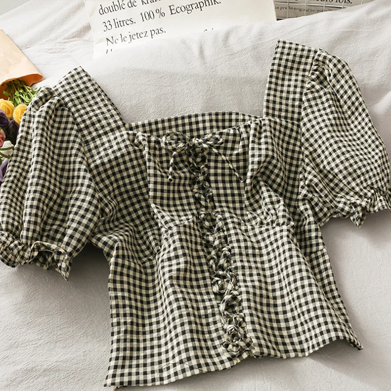 YEAR-End Sale Cute Plaid Short Sleeve Top  301