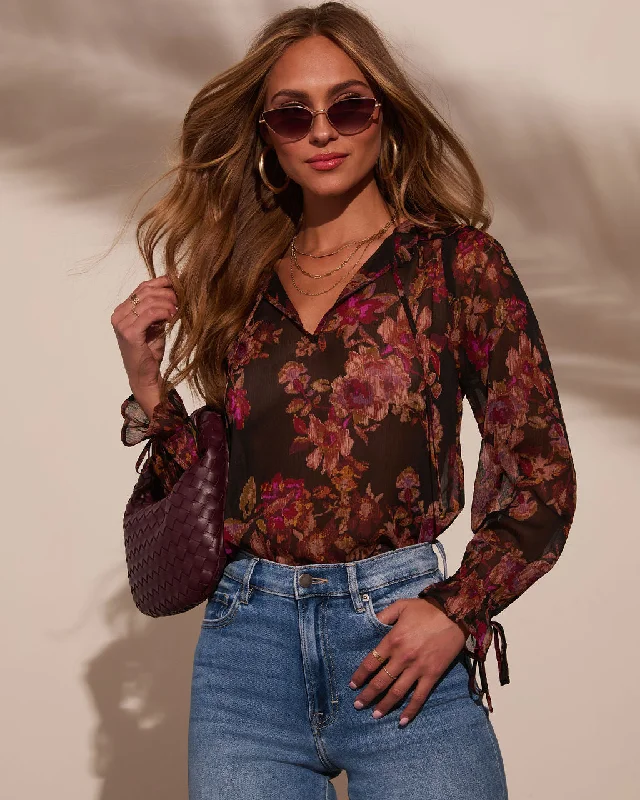 Weekend Deal Roslynn Floral Necktie Blouse