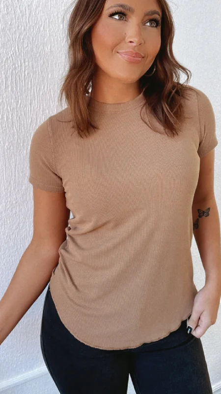 Don't Wait Best Basic Ribbed Tee Shirt, Camel