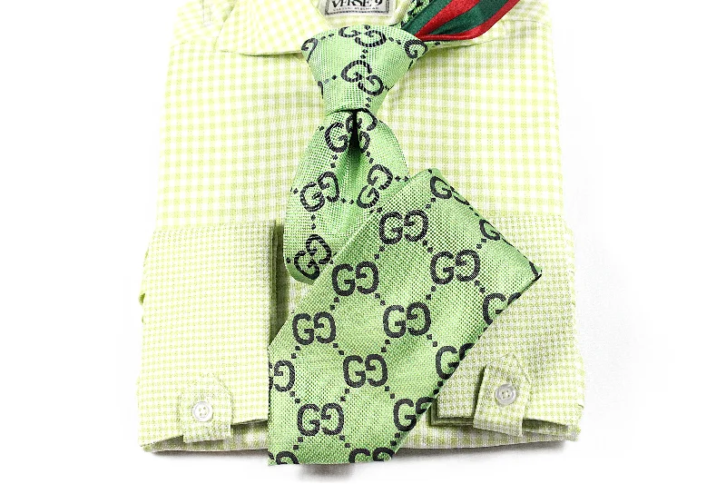 Spread Collar | Green Check | French Cuff Shirt