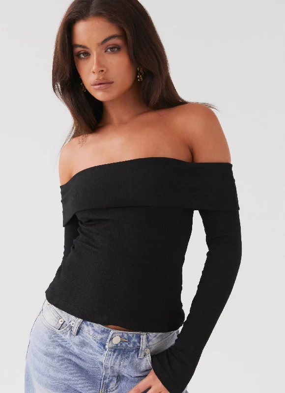 Discount Extravaganza Hayley Long Sleeve Ribbed Top - Black