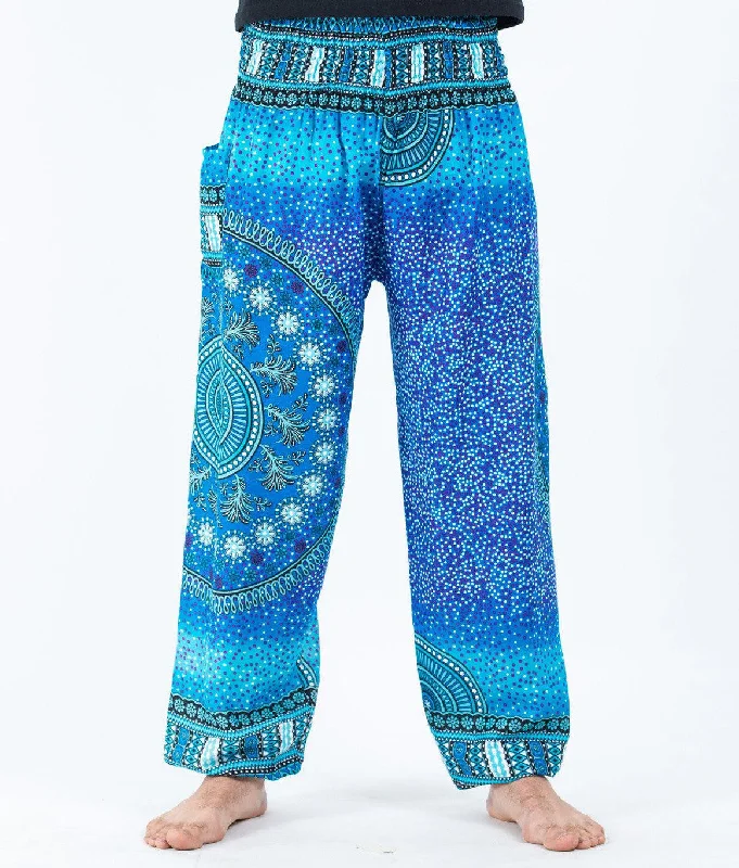 Midnight Madness Unisex Tribal Chakras Harem Pants in Blue
