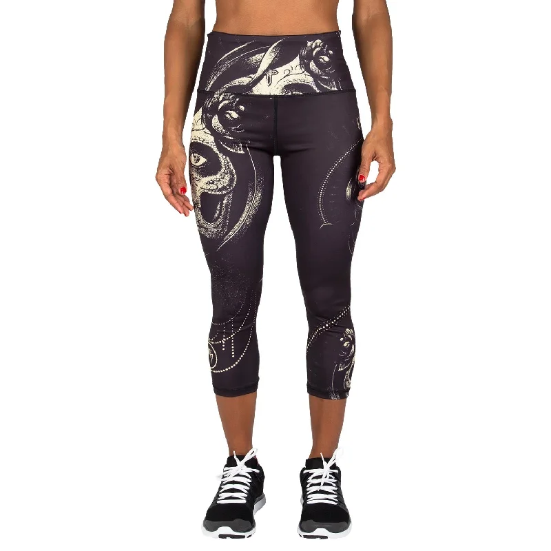 Big Deal Venum Santa Muerte Cropped Leggings - Black/Yellow