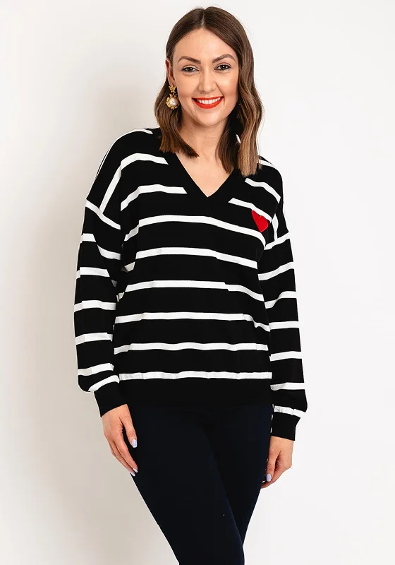 Early Access Serafina Collection One Size Heart Motif Striped Sweater, Black