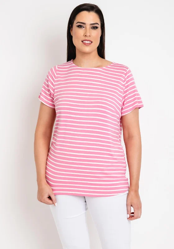Price Drop Simple Wish Curve Ivy Striped Jersey Top, Pink