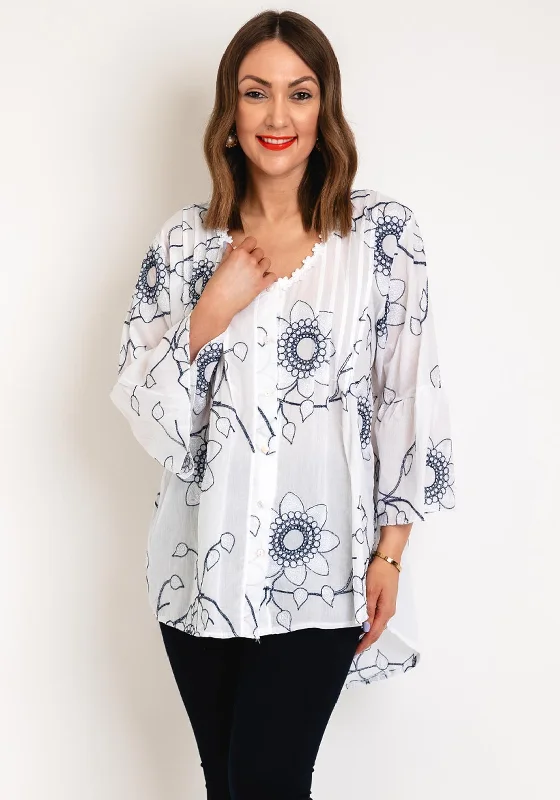 Special Discount Serafina Collection One Size Floral Embroidered Cotton Shirt, White