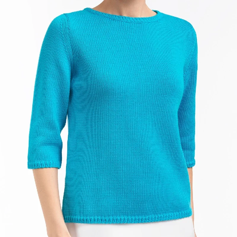 Deep Discounts 3/4 Sleeve Pullover in Aquamarina