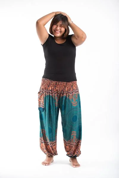 Weekend Price Cuts Galore Plus Size Unisex Geometric Mandalas Harem Pants in Turquoise Weekend Price Cuts Galore Plus Size Unisex Geometric Mandalas Harem Pants in Turquoise