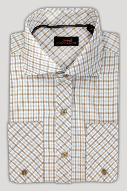 Steven Land Dress Shirt  | Trim and Classic Fit | Arlo 100% Cotton | Color Brown