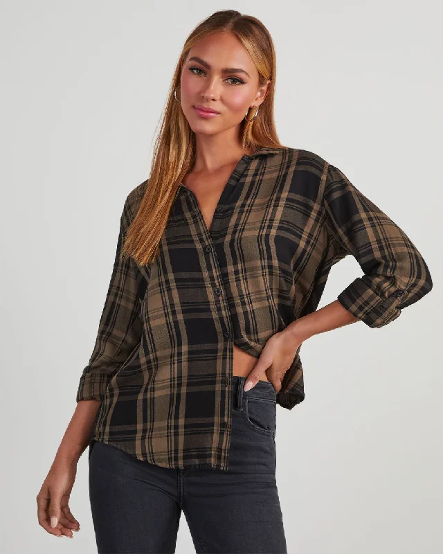 Don't Wait Seattle Plaid Button Down Top