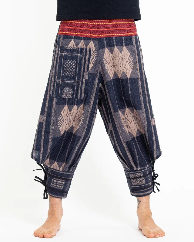 Midnight Madness Thai Hill Tribe Fabric Harem Pants with Ankle Straps in Artisan Blue