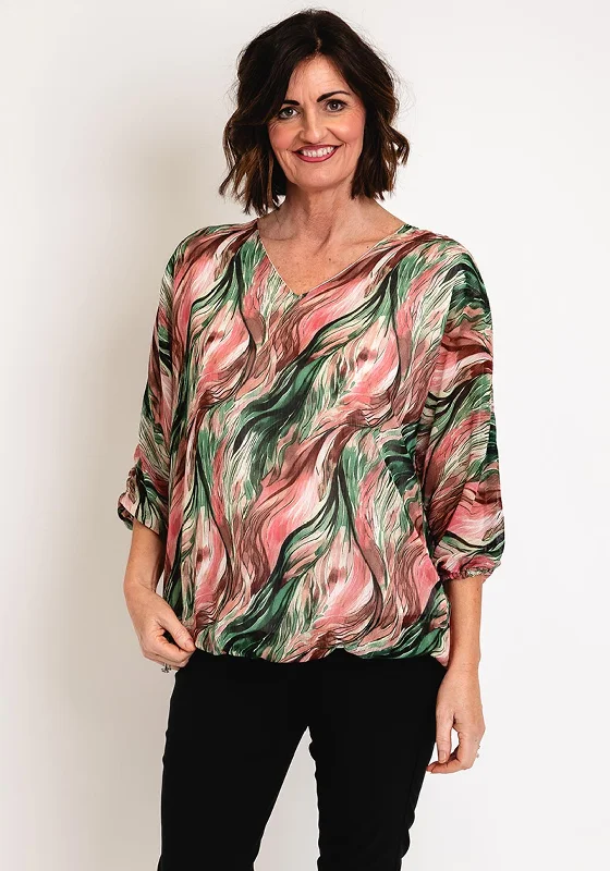 New Deals Serafina Collection Chiffon Print Blouse, Green