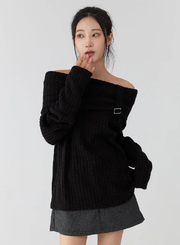 Best Seller Off-Shoulder Buckle Knit Sweater CD322