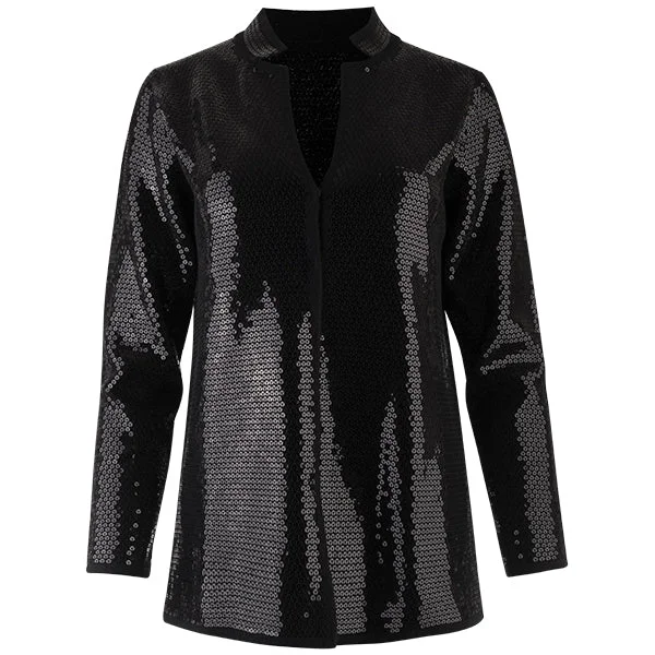 Lowest Price Sequin Inverted Notch Collar Cardigan in Black