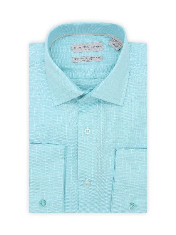 Non Iron Weave Check Dress Shirt | Aqua