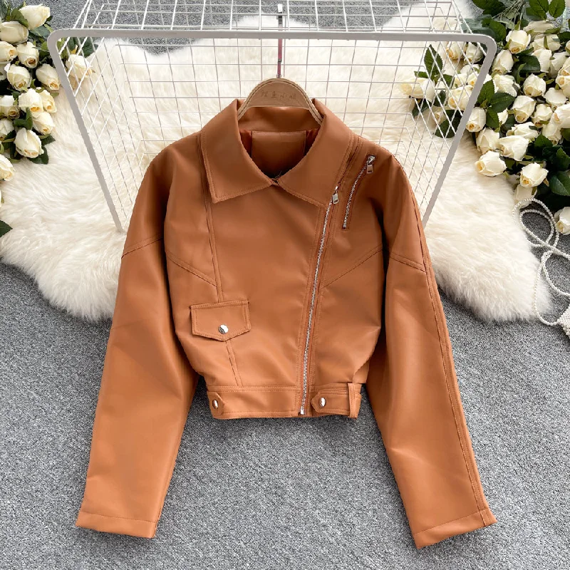 Steals and Deals Leather women's slim and versatile Motorcycle Jacket  1559